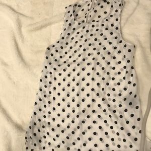 White dressy tank with black polka dots